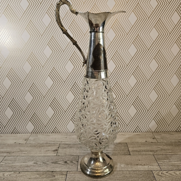 F.lli Beccaro-Acqui Crystal Silver Plate Claret Pitcher Decanter Italy 1930's - Picture 6 of 8